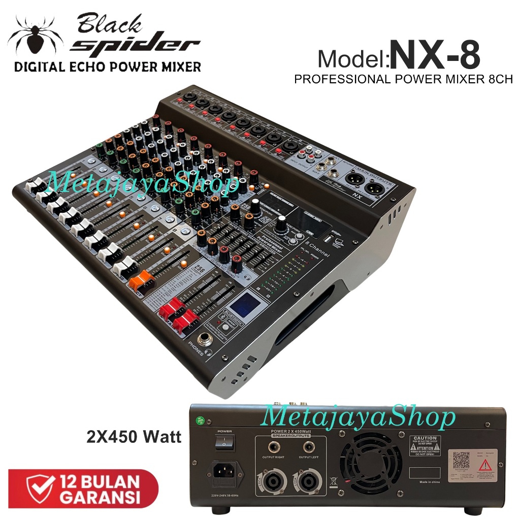 Power Mixer Black Spider NX-8 Mixer Power 8 Channel NX 8 2X450W