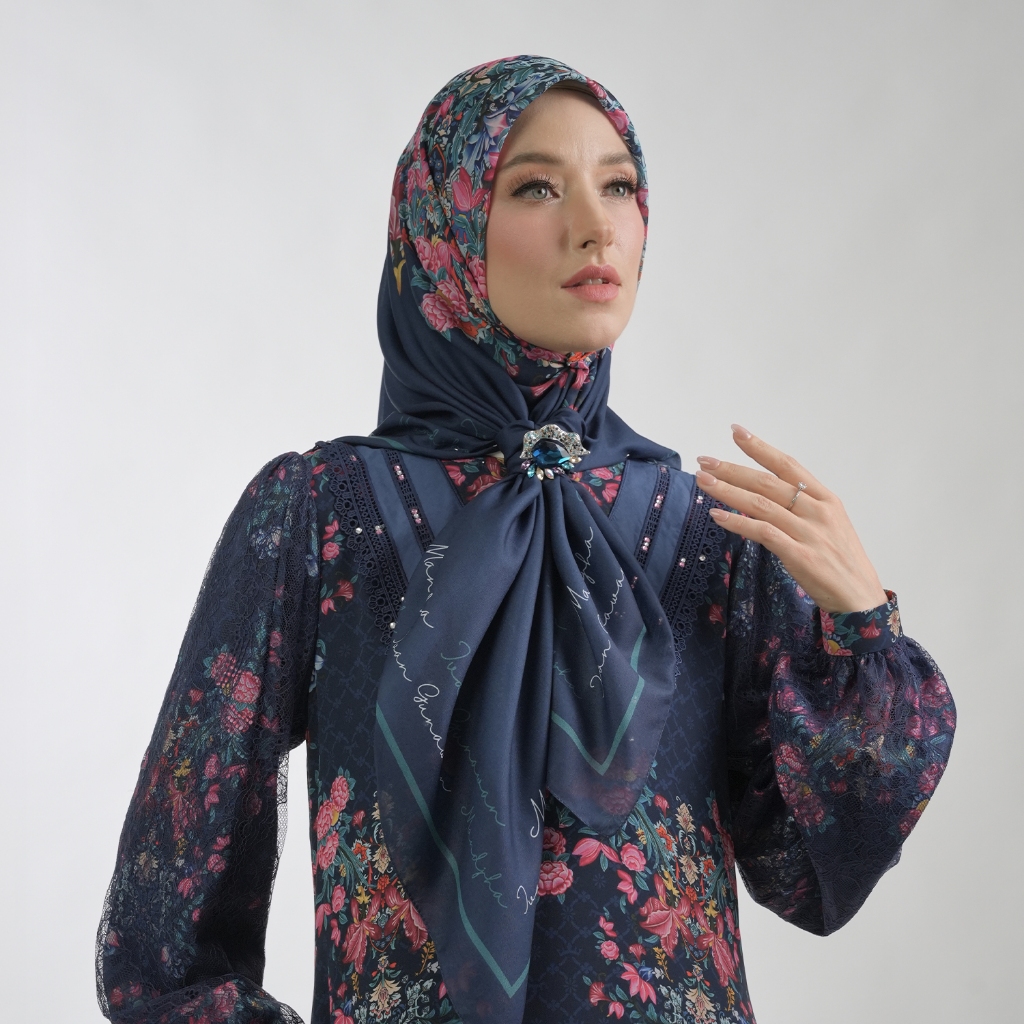 Mandjha Aleandra Navy by Ivan Gunawan - Hijab Segiempat Motif by Ivan Gunawan