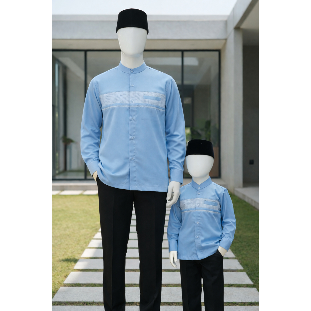 Koko Couple Sarimbit Ayah Anak warna Baby Blue / Biru Muda