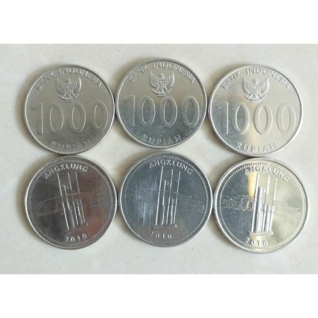 uang koin 1000 rupiah gambar angklung tahun 2010 bekas, bersih