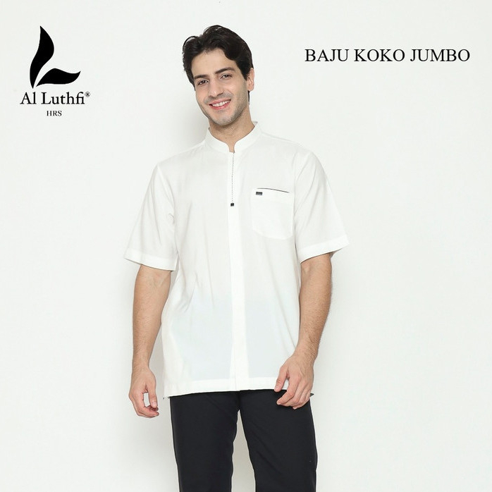 AL-LUTHFI | Baju Koko Jumbo Lengan pendek Warna Putih ANTI UV