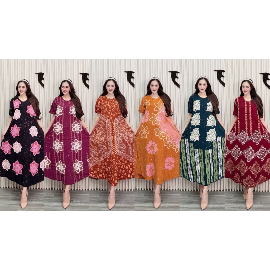 Home Dress Rayon Twill Ori Pekalongan Daster Wanita Panjang Lengan Pendek Keninian Motif Terbaru