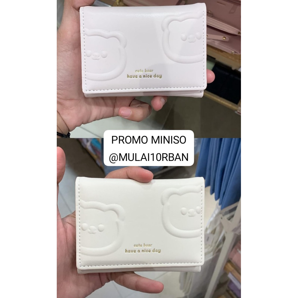 miniso dompet lipat dompet cewek dompet perempuan dompet wanita putih cream white bear beruang cute 