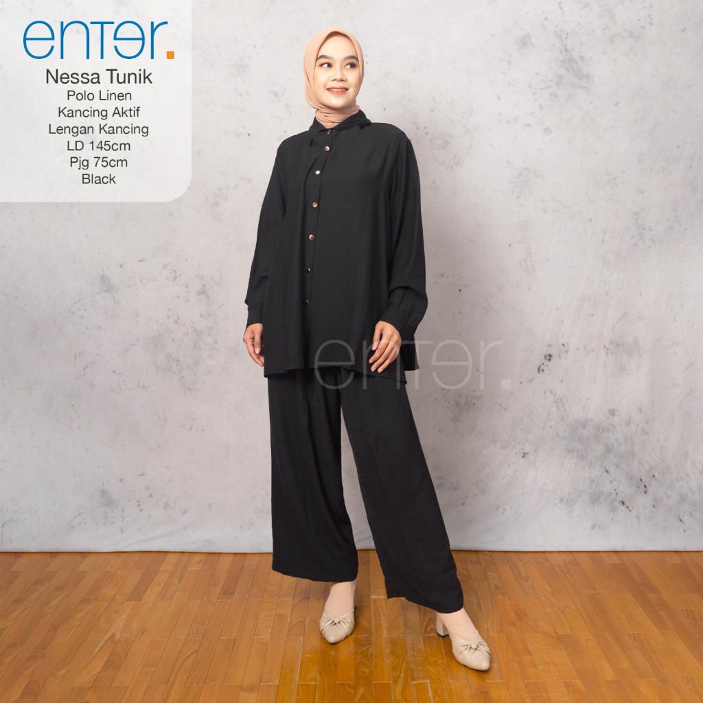 enter atasan wanita kekinian ld 145 nessa tunik motif polos mat polo linen