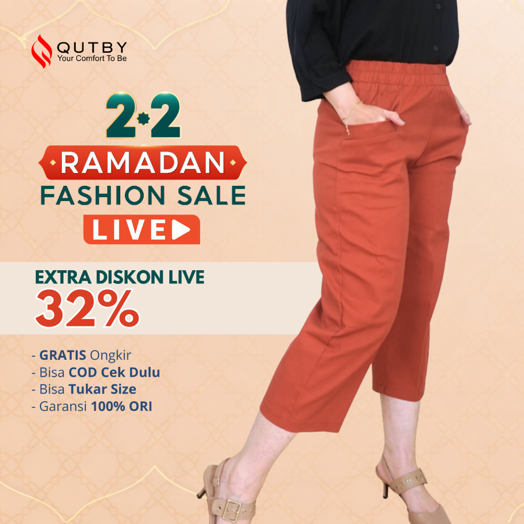 QUTBY - Celana Jumbo Wanita Korean Crop Pants Jumbo Panjang