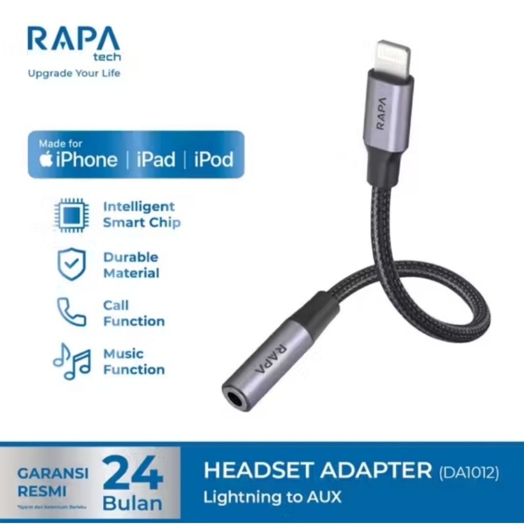 Rapatech DA1012 MFi Converter Audio Iphone Lightning Splitter Headset Adapter