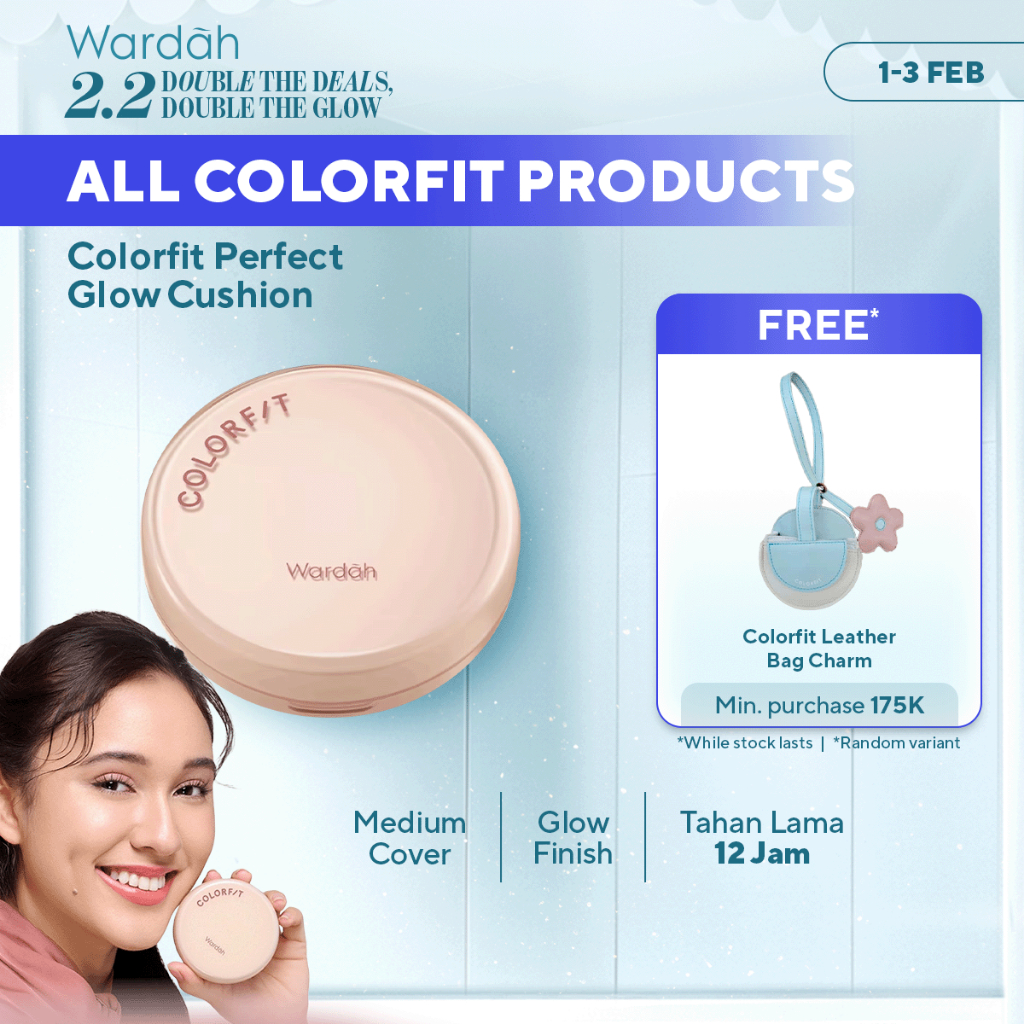 Wardah Cushion Glow Colorfit Perfect Glow Cushion 15 g - Medium-High Coverage Hingga 12 Jam Dengan S