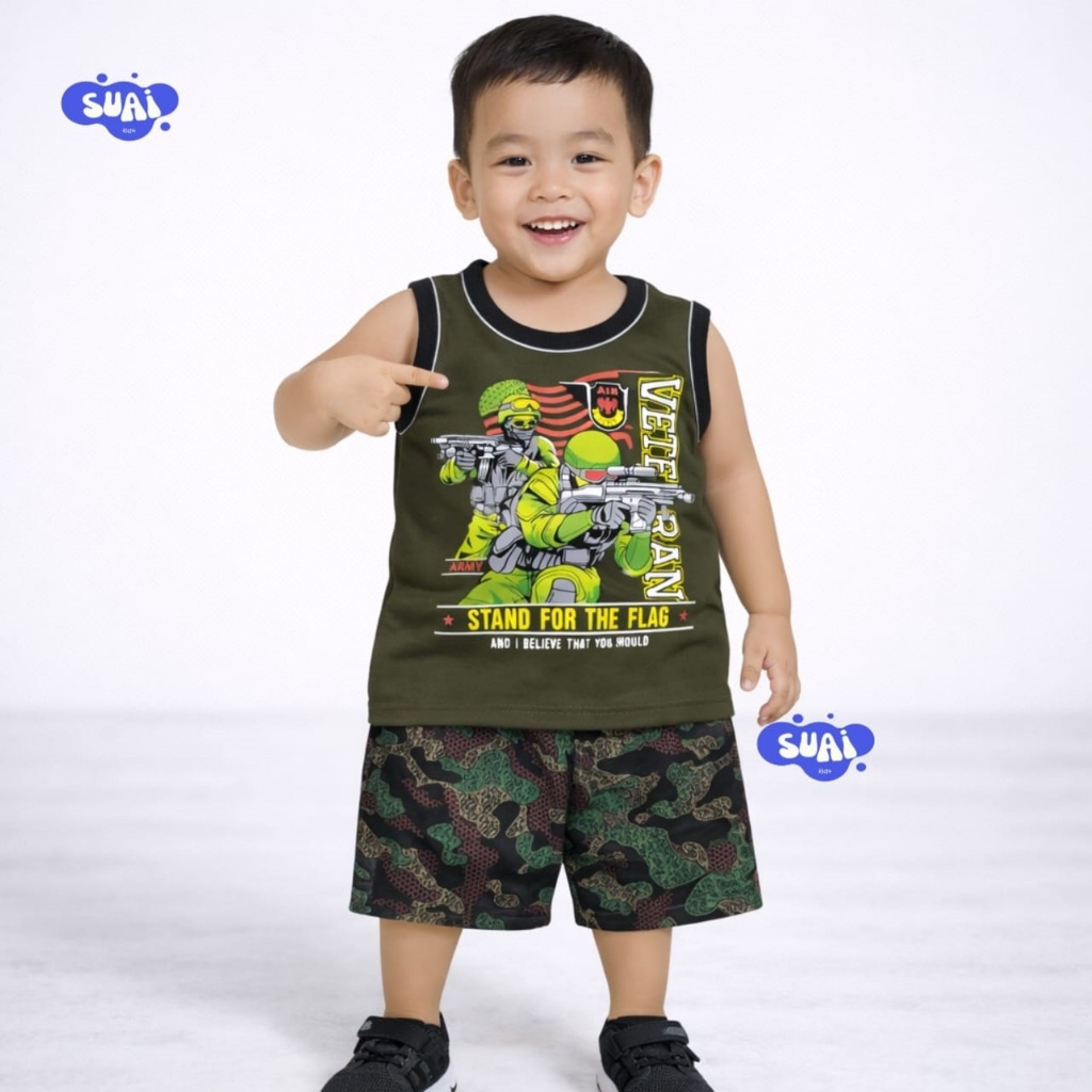 Setelan Anak Army – Baju Anak Laki Laki Kaos Singlet + Celana Loreng Adem Nyaman