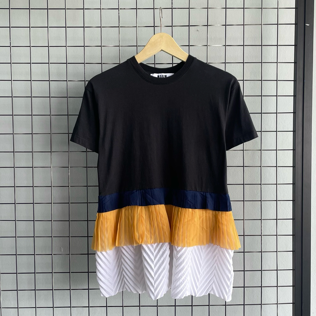 MSGM Color Block Pleated Short Sleeve Top