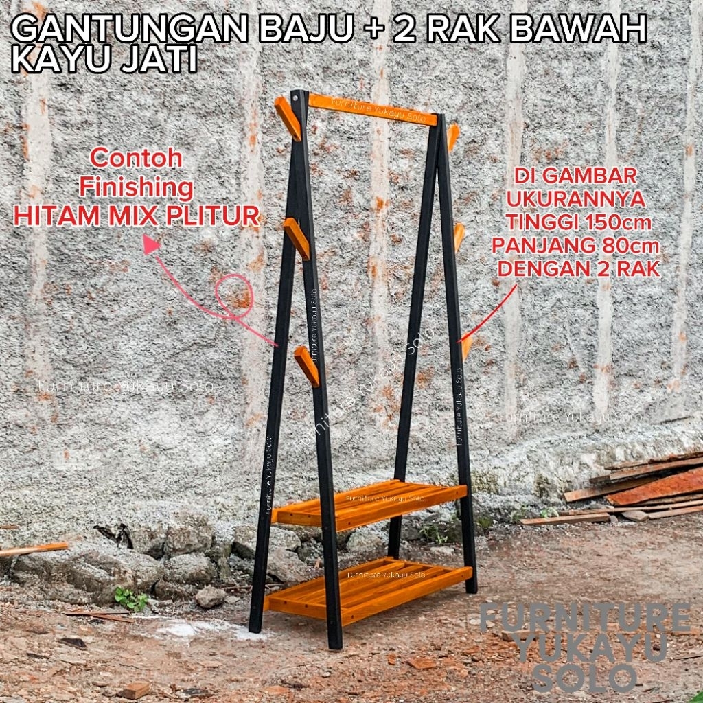 GANTUNGAN BAJU + RAK BAWAH KAYU JATI / STAND HANGER / GAWANGAN BAJU RAK KAYU JATI / STAND DISPLAY JA
