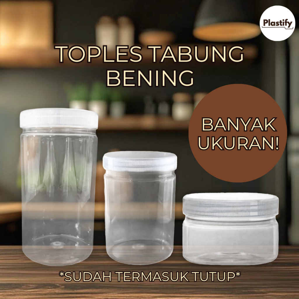 Toples Tabung Plastik 200ml 300ml 400ml 500ml 1000ml Warna Bening