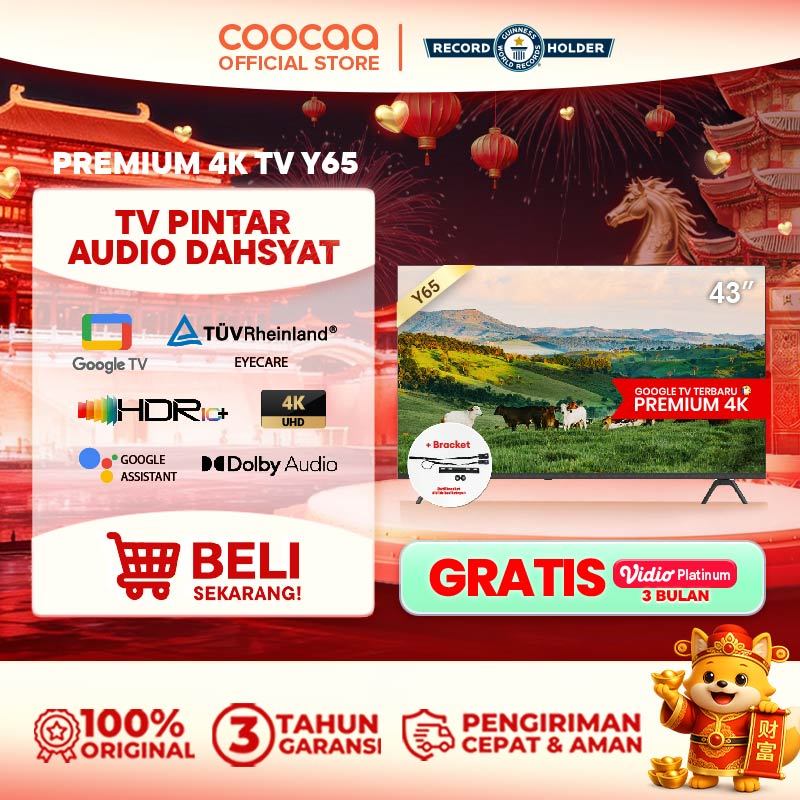 [BRACKET+] NEW COOCAA TV 43 inch Y65 - 4K GOOGLE TV  - Dolby Audio - Eye Care - HDR10 - Find Remote 