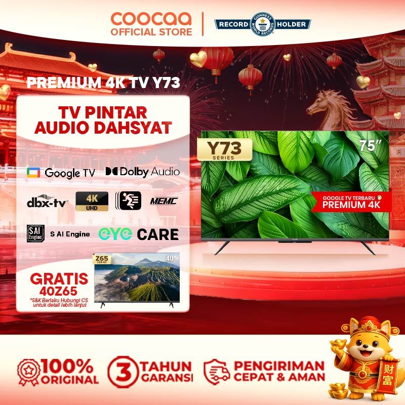 TERBARU COOCAA TV 75 inch Y73 - 4K Google TV - S AI Engine - MEMC - Dolby Audio - HDR10/HLG - Find M
