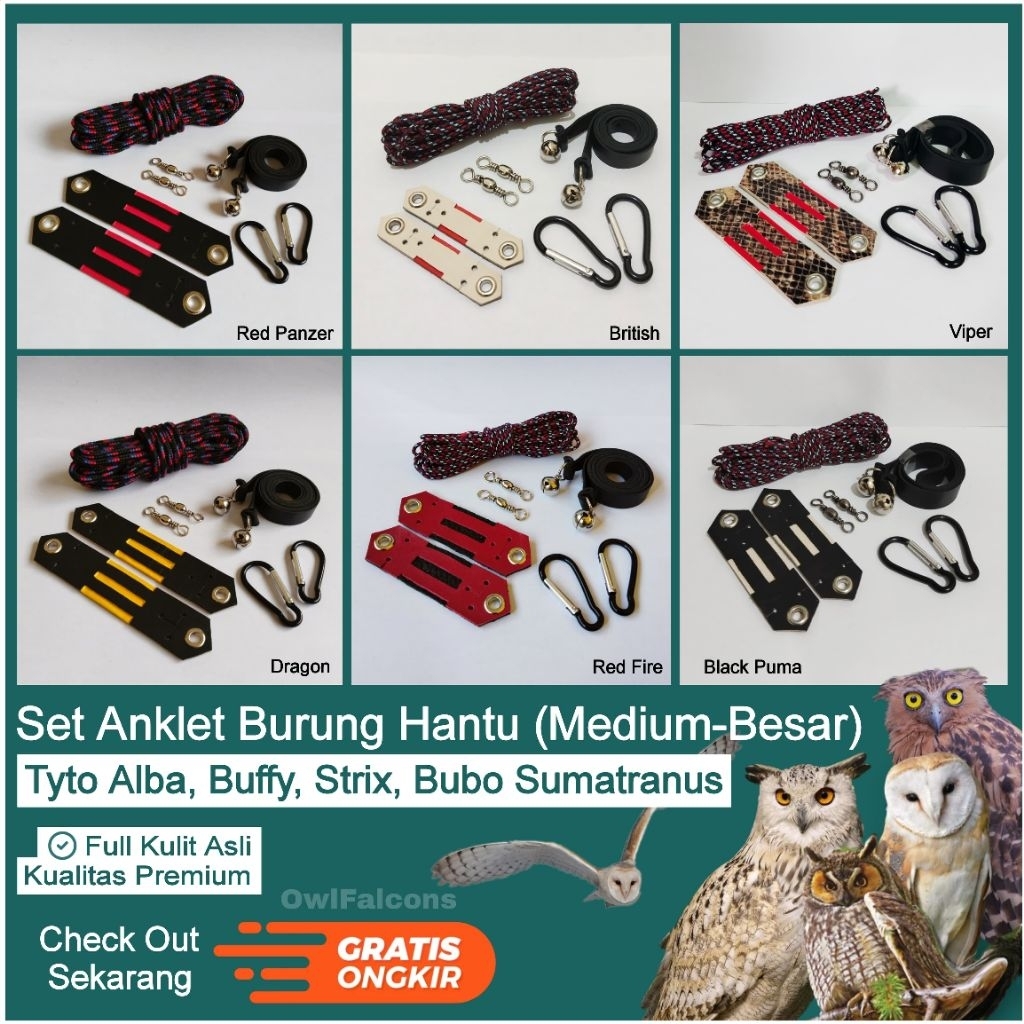 Promo.. Set Anklet Burung Hantu Medium-Besar (Tyto Alba, Buffy, Strix, Bubo Sumatranus) Kualitas Pre