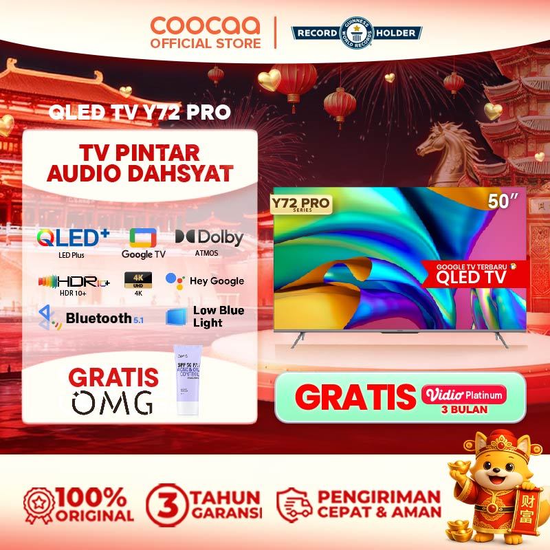 COOCAA TV 50 inch Y72 PRO - 4K QLED+ - Google TV -  Google Assistant - Dolby Audio Atmos - Low Blue 
