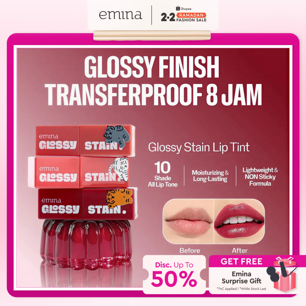 Emina Glossy Stain x Muzik Tiger 3 g - Melty Gel Lip Tint Glossy Finish, Tahan Lama dan Melembabkan