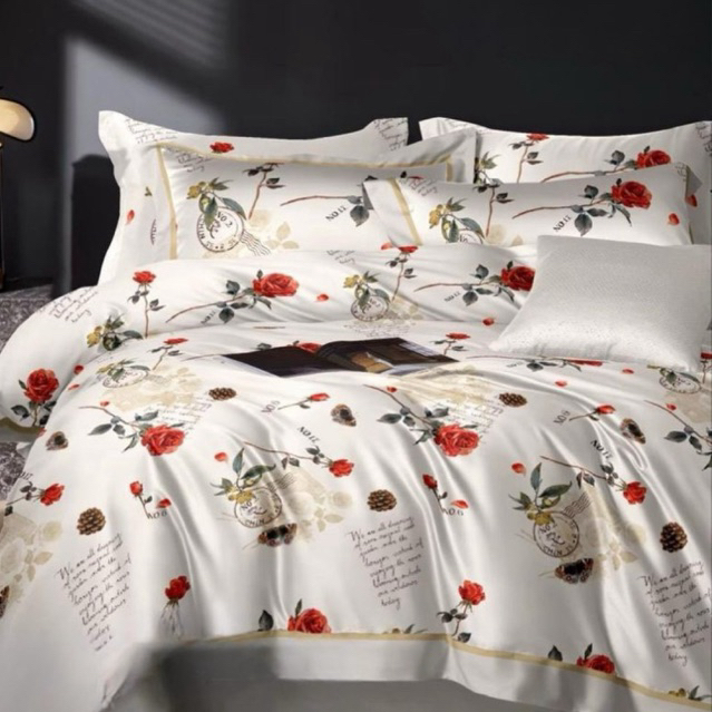 BIOSIBEDDING Sprei Sutra 60S Original Motif Bunga Rose Merah Kuning - Sprei Motif Bunga Garis Minima