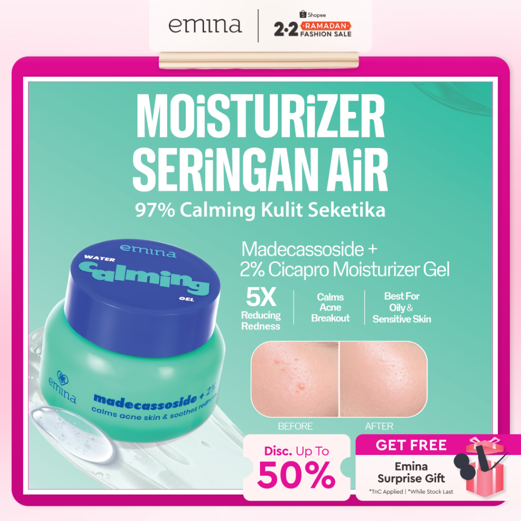 Emina Water Calming Gel Moisturizer 30g | Mengurangi Jerawat & Meredakan Kemerahan, Soothing, untuk 