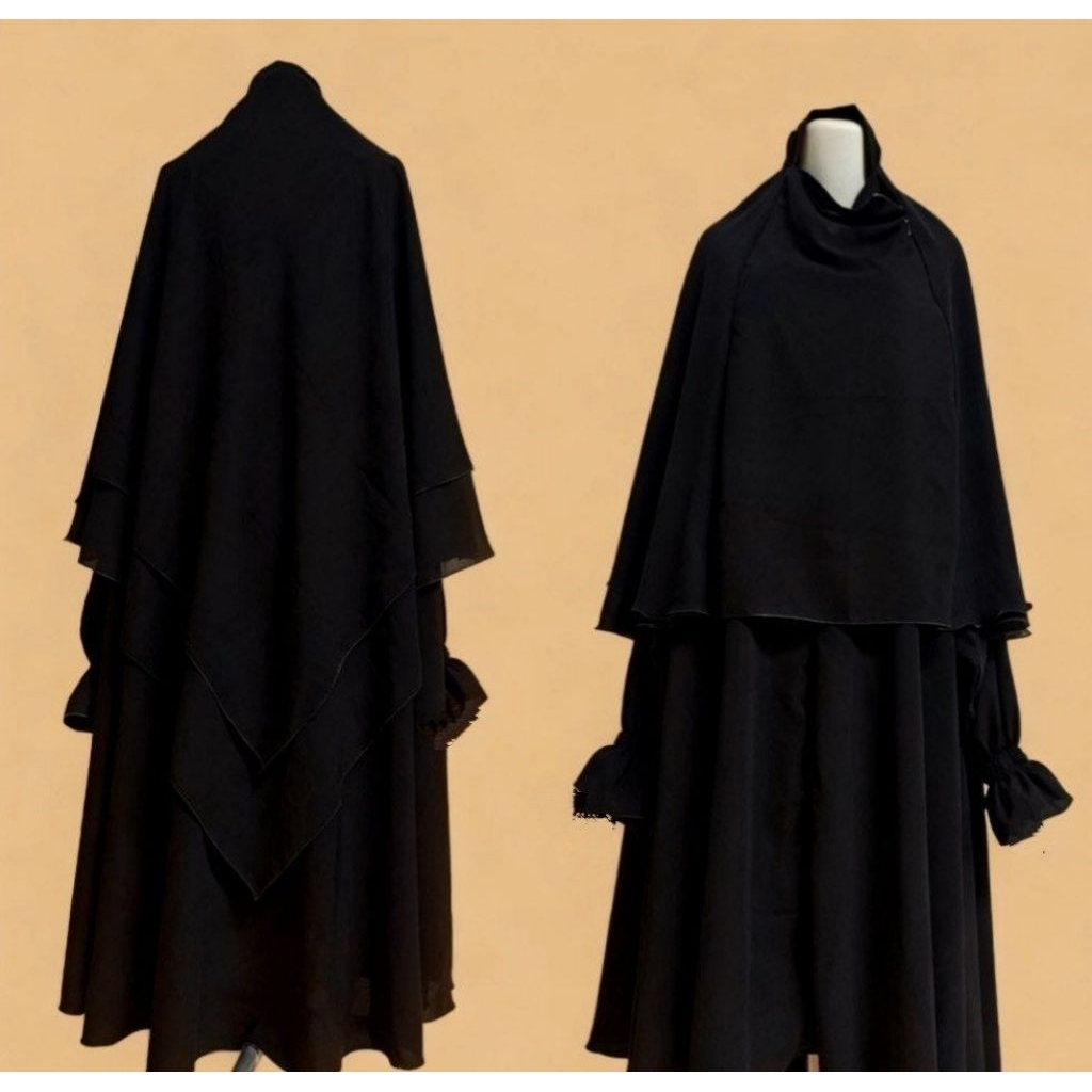 JILBAB SAFAR BERLENGAN PURDAH 2LAYER BULAT/LANCIP