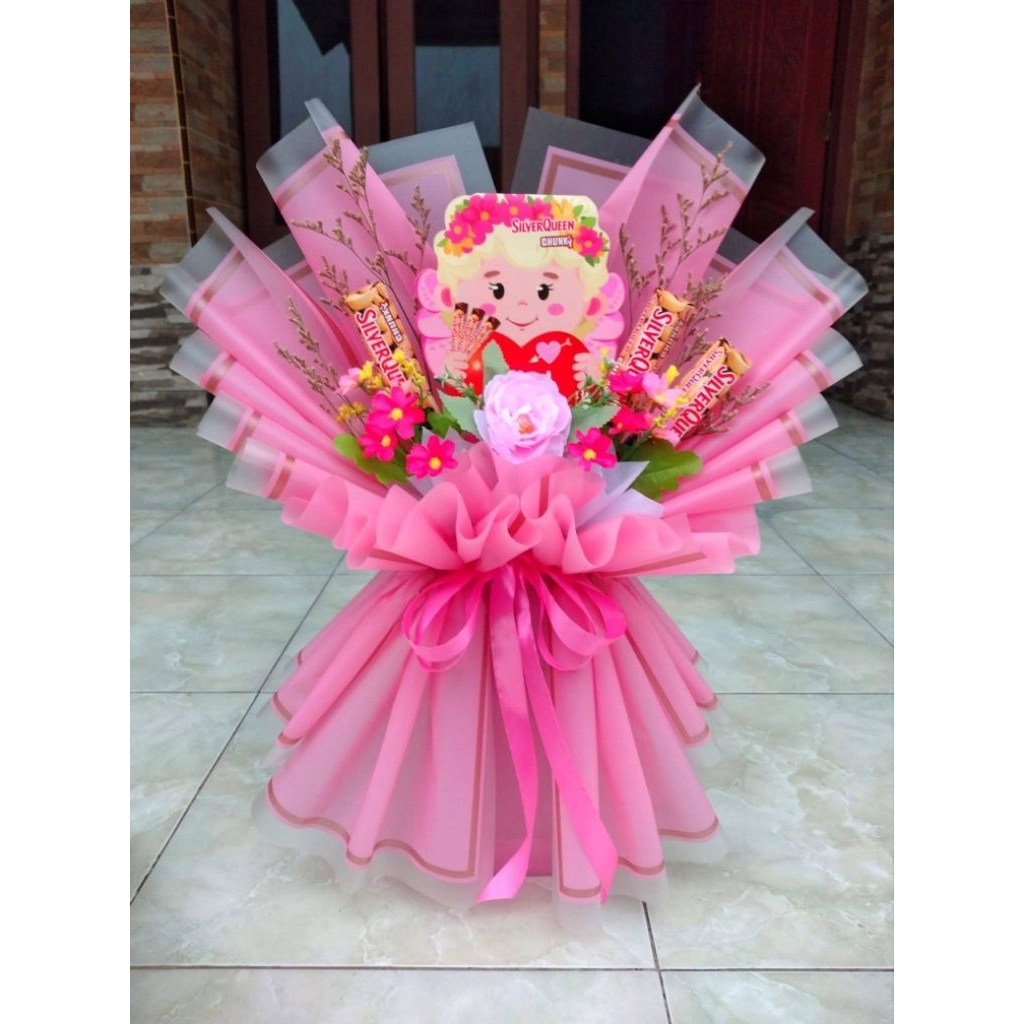[Edisi Valentine] Buket bunga beruang silverqueen valetine kado romantis - buket cokelat cupid - buk
