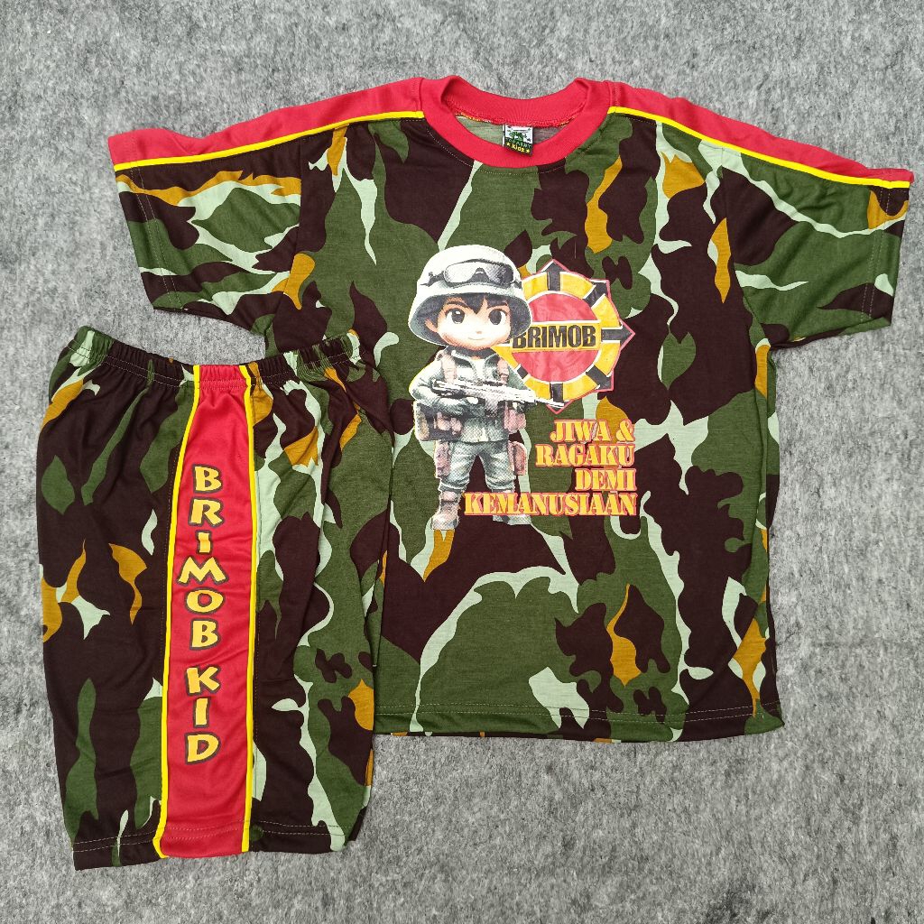 Kaos Setelan Anak LORENG BRIMOB Pendek / Kaos Anak Loreng Brimob / Kaos Loreng Brimob Anak