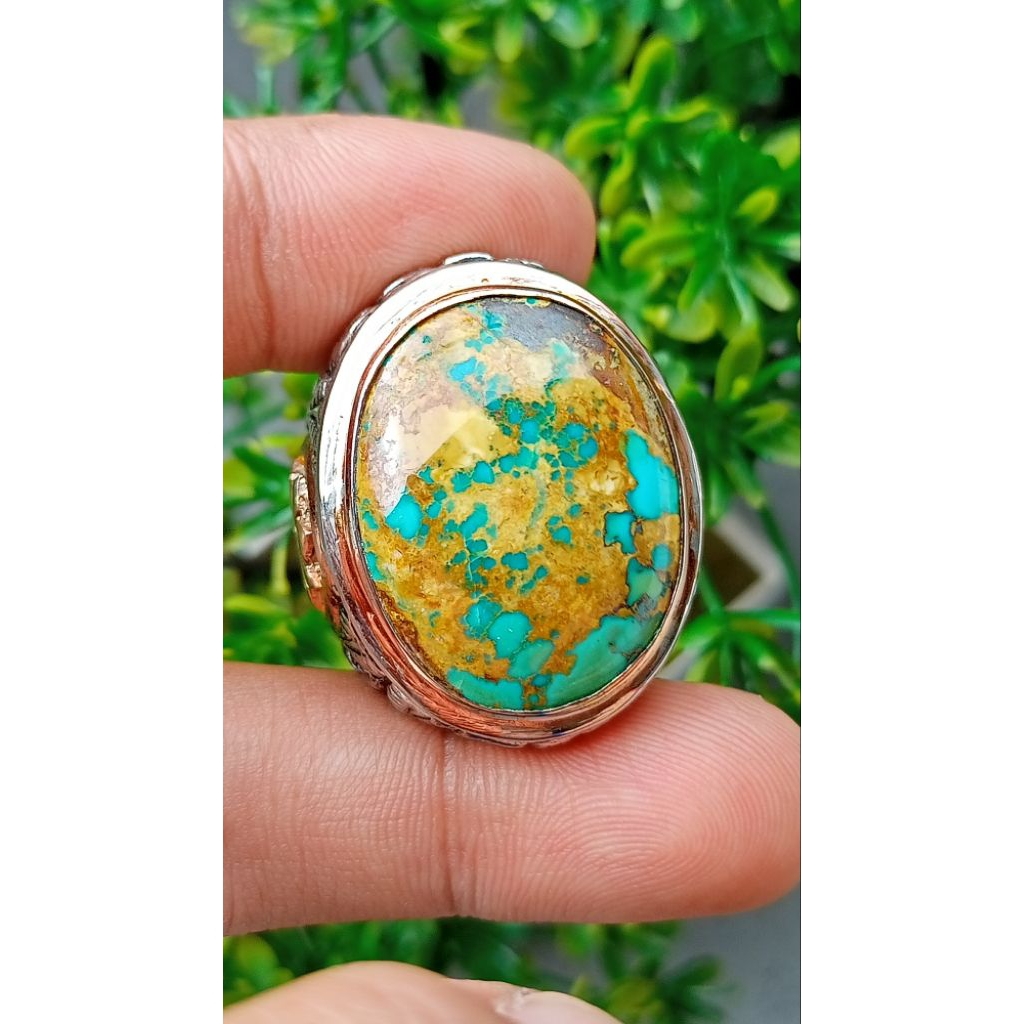 Natural pirus Persia biru tosca urat emas