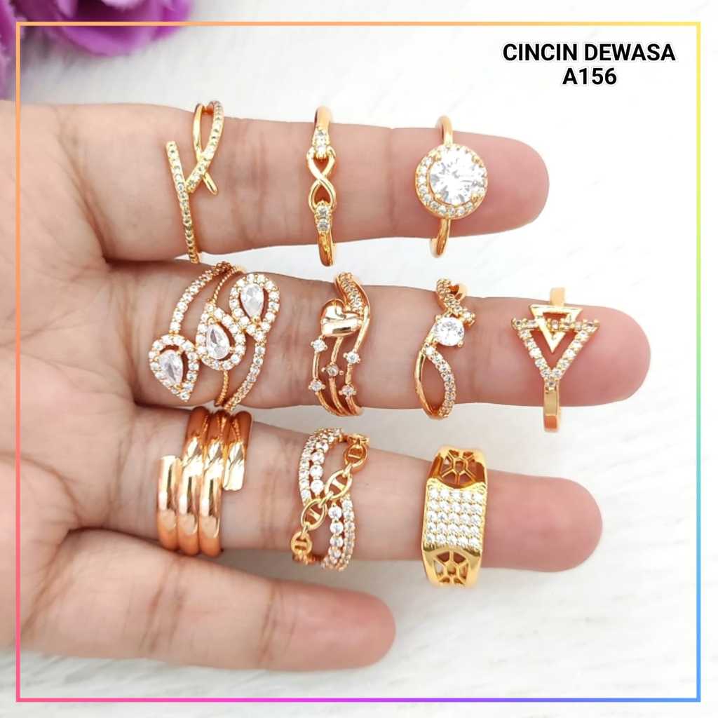 Cute Jewelry Cincin Dewasa Love Dubai Besar Permata Zirkon Perhiasan Lapis Emas Imitasi A156