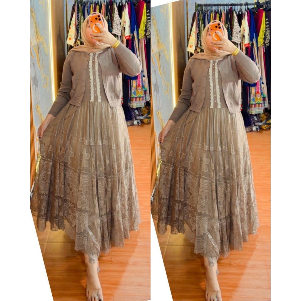 gamis bangkok kombinasi rajut