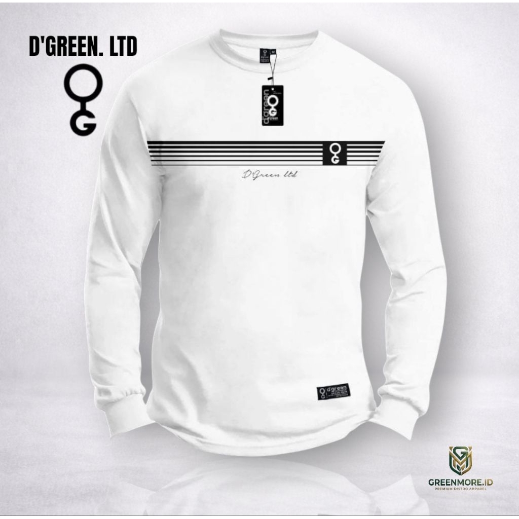 T-shirt putih Lengan panjang pria dan wanita casual D'GREEN cotton combad 30s motif stripe salur