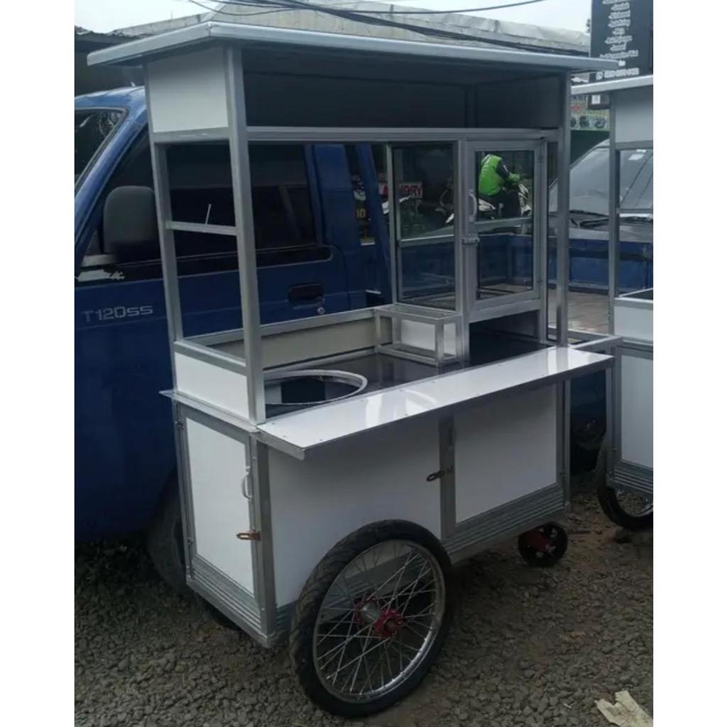 Gerobak Dorong dengan Roda Bahan Alumunium Aluminium Gerobak Dagang Jualan Bakso