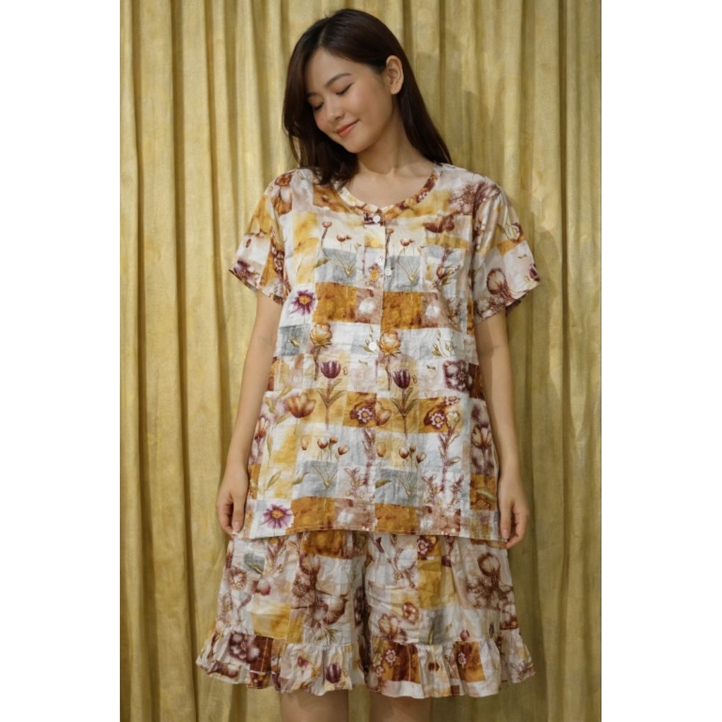 Setelan Daster Wanita Motif Bunga | Baju Tidur Wanita Adem | Setelan Santai Rumah