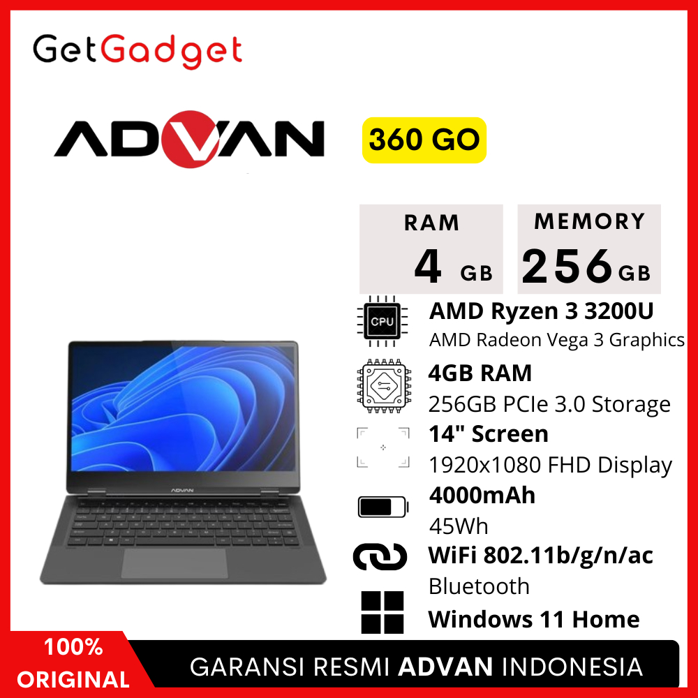 Laptop Advan 360 Go Ryzen Notebook Touchscreen New Original Garansi Resmi