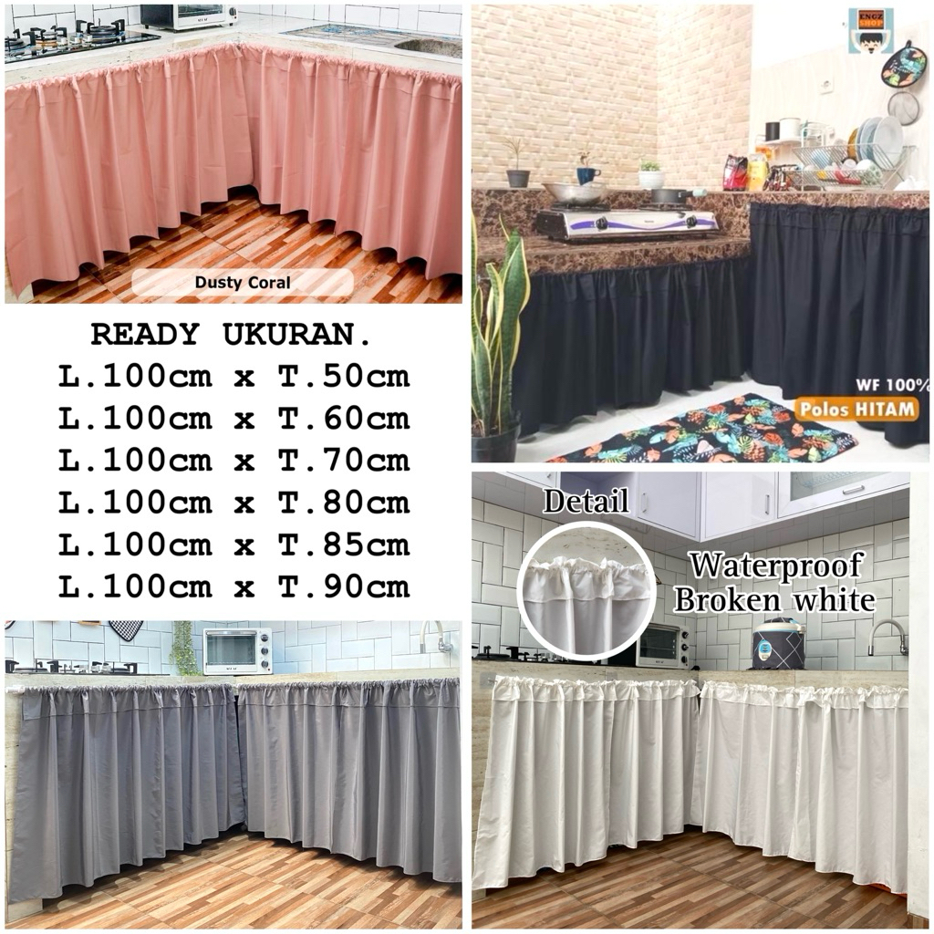 Gorden Kolong Dapur Anti Air Hordeng Kain Penutup Meja Kompor Waterprof