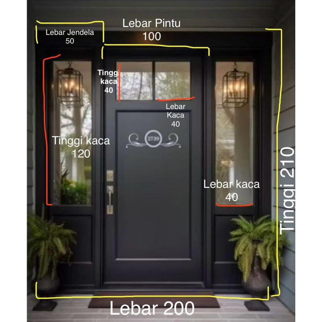satu set kusen gendong pintu satu.jendela kanan kiri alumunium Dan ACP ukuran L 200.T 200. gratis Pe