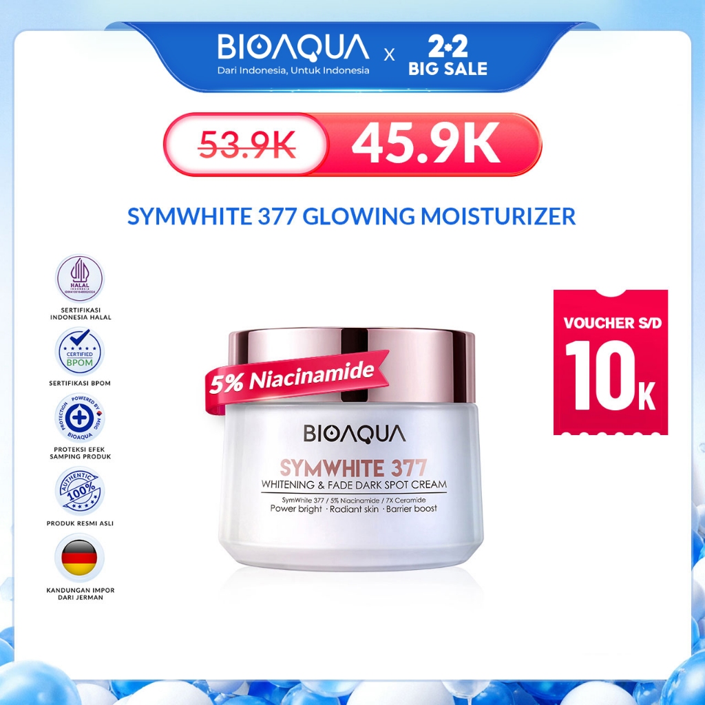 BIOAQUA Moisturizer SymWhite 377 Cream Pemutih Wajah 50g Krim Penghilang Flek Hitam Di Wajah Whiteni