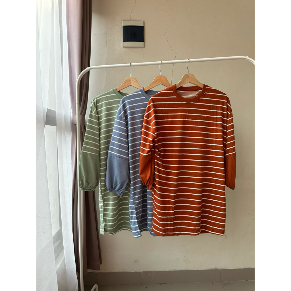 Baju Kaos Tunik Motif Garis Jumbo