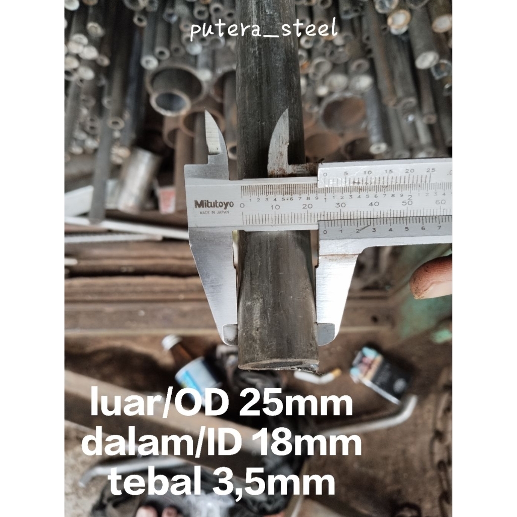 pipa besi luar/OD 25mm dalam/ID 18mm tebal 3,5mm ukuran 10-100cm
