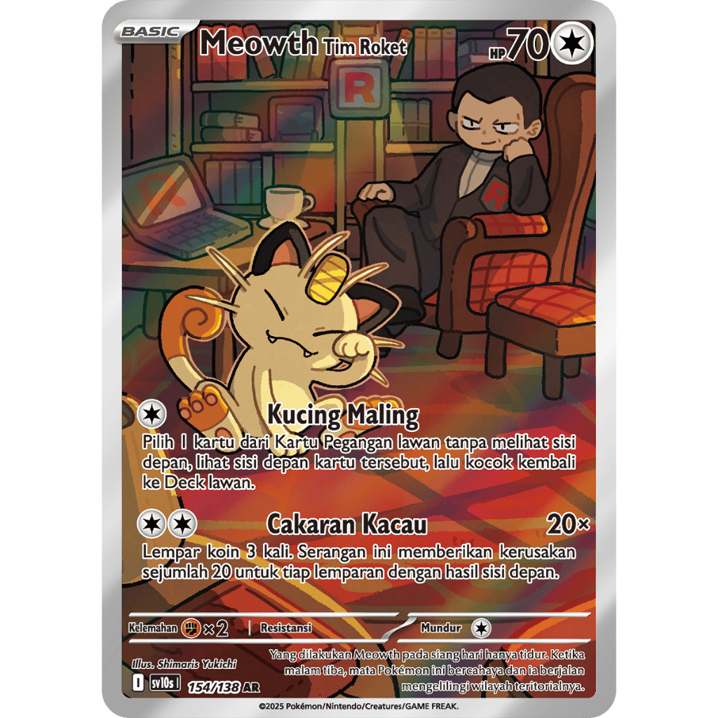 TCG MEOWTH TIM ROKET AR 154/138 sv10s KARTU CARD POKEMON INDONESIA