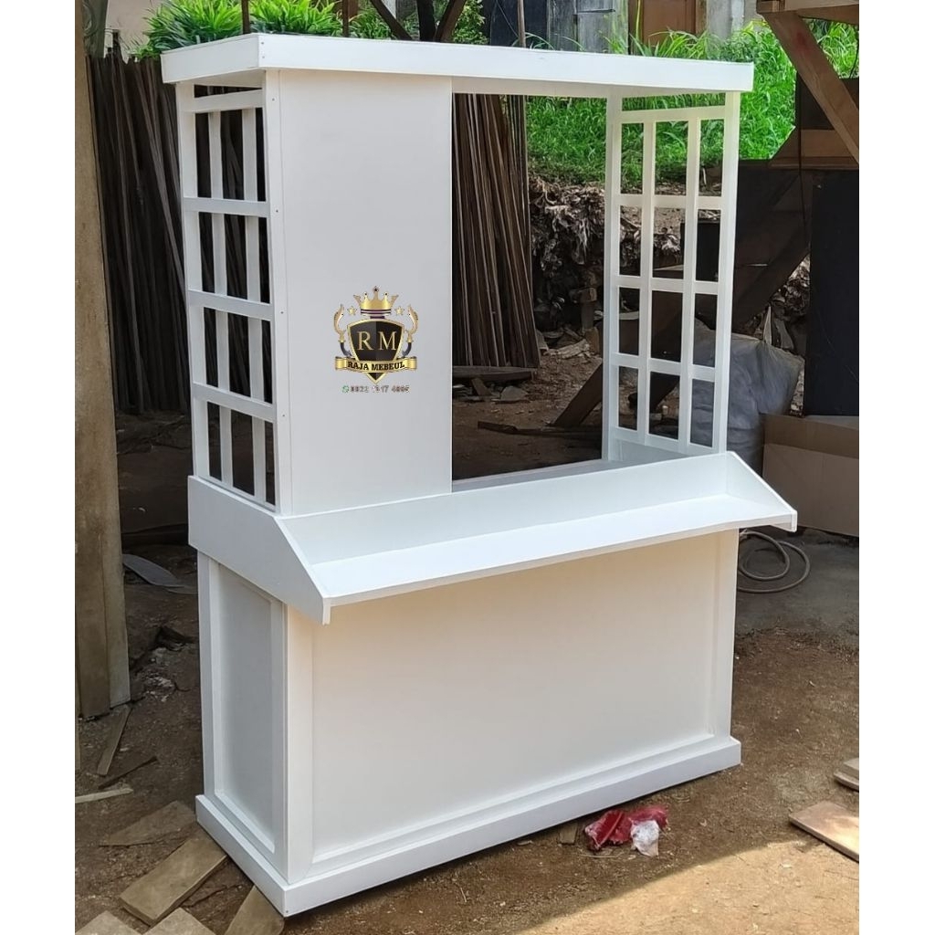 Booth lipat portable tiang anyam Booth event estetik minimalis meja jualan meja dagang Booth kayu ko