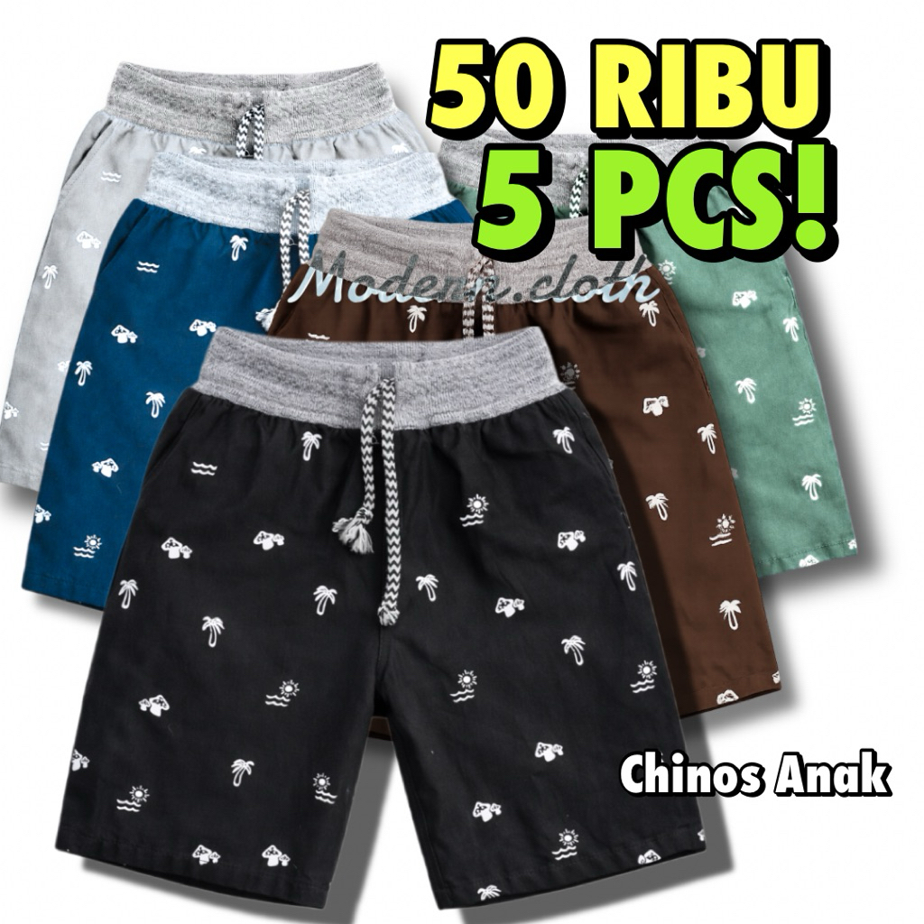 [COD] 50RIBU Dapat 5 PCS Celana Chinos Pendek Anak Motif Dengan Saku,Ringan Nyaman Usia 2-12 Tahun