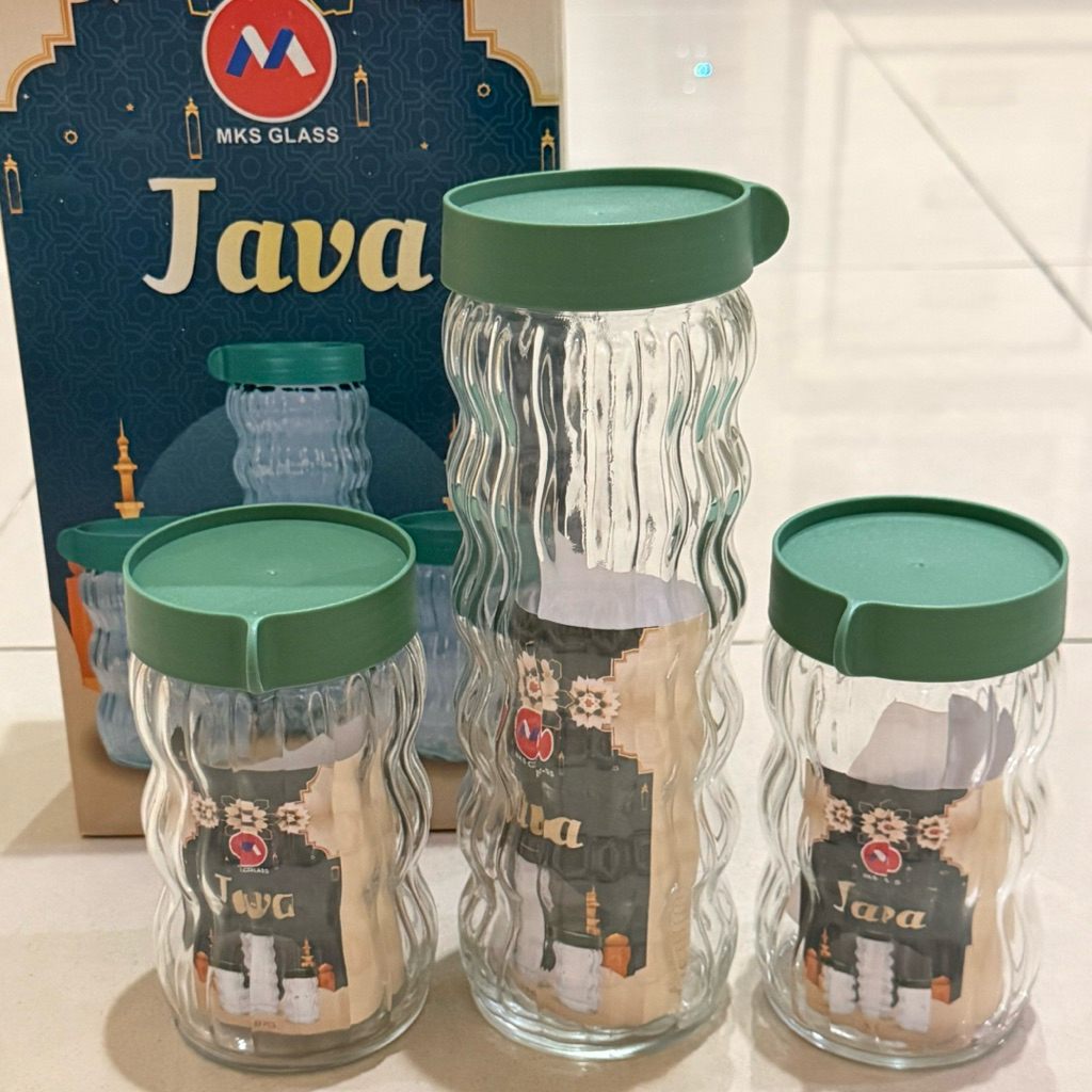 Toples Kaca Set isi 3 Toples Ulir Kaca Cantik Mewah Java Kado Set Lebaran Pernikahan