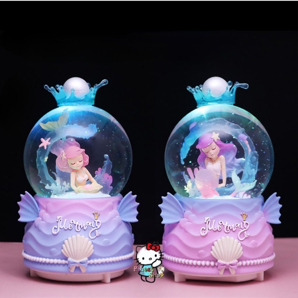 Kotak Musik Snowball MERMAID Ariel Lilac Waterball Lampu Bola Salju Princess Pajangan Putri Duyung S