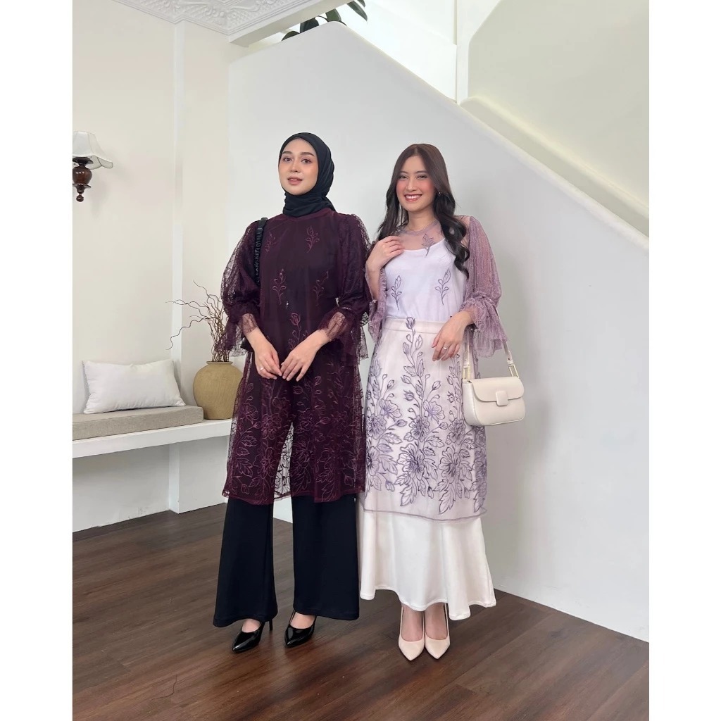 Jasmine Tunik Outer Brokat santili mix brokat sapto Mewah Simple Elegant Cardigan Muslim Panjang Wan