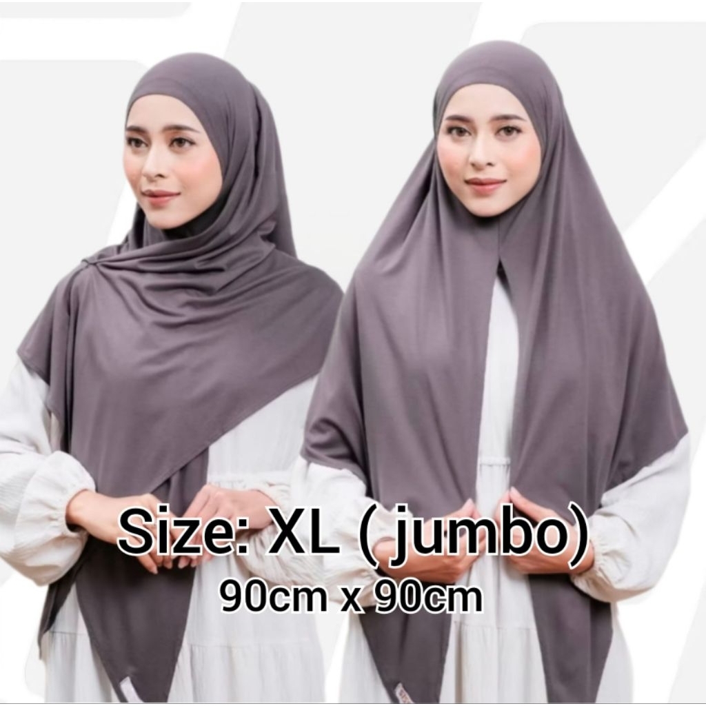 HIJAB SEGITIGA INSTAN XL 90CM X 90CM JUMBO JERSEY PREMIUM|JILBAB SYAR`I MENUTUP DADA SIMPLE