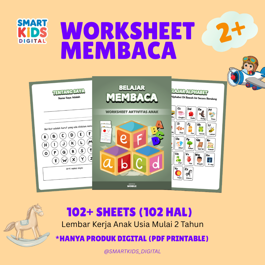 Worksheet Membaca Untuk Anak 2 Tahun Pra TK PAUD 102 Halaman Printable Lembar Kerja Media Belajar PD
