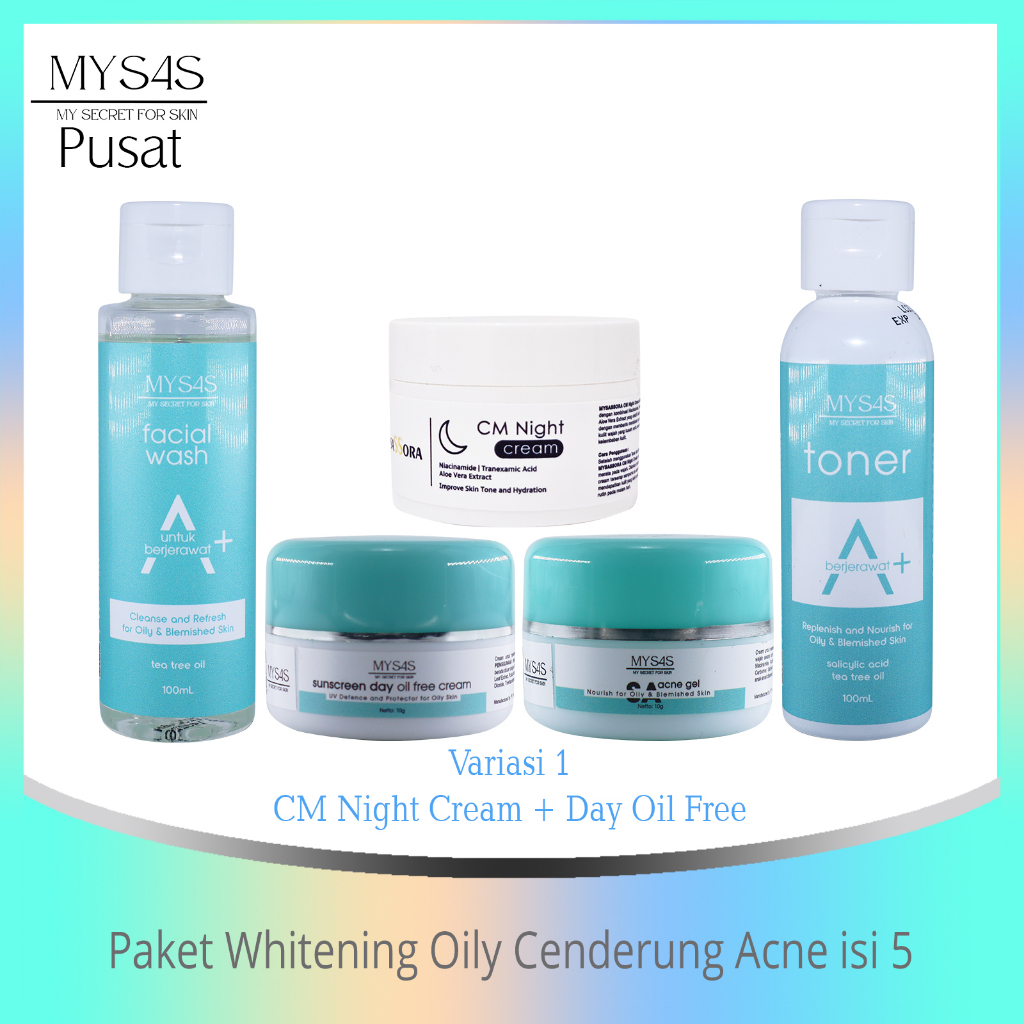 MySAS Skincare Paket Whitening Oily Cendrung Acne isi 5