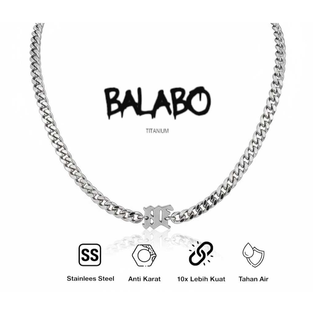 BALABO Kalung Pria Titanium Steel Model Rantai Kuba dengan Pendant Huruf M, Desain Simple & Keren