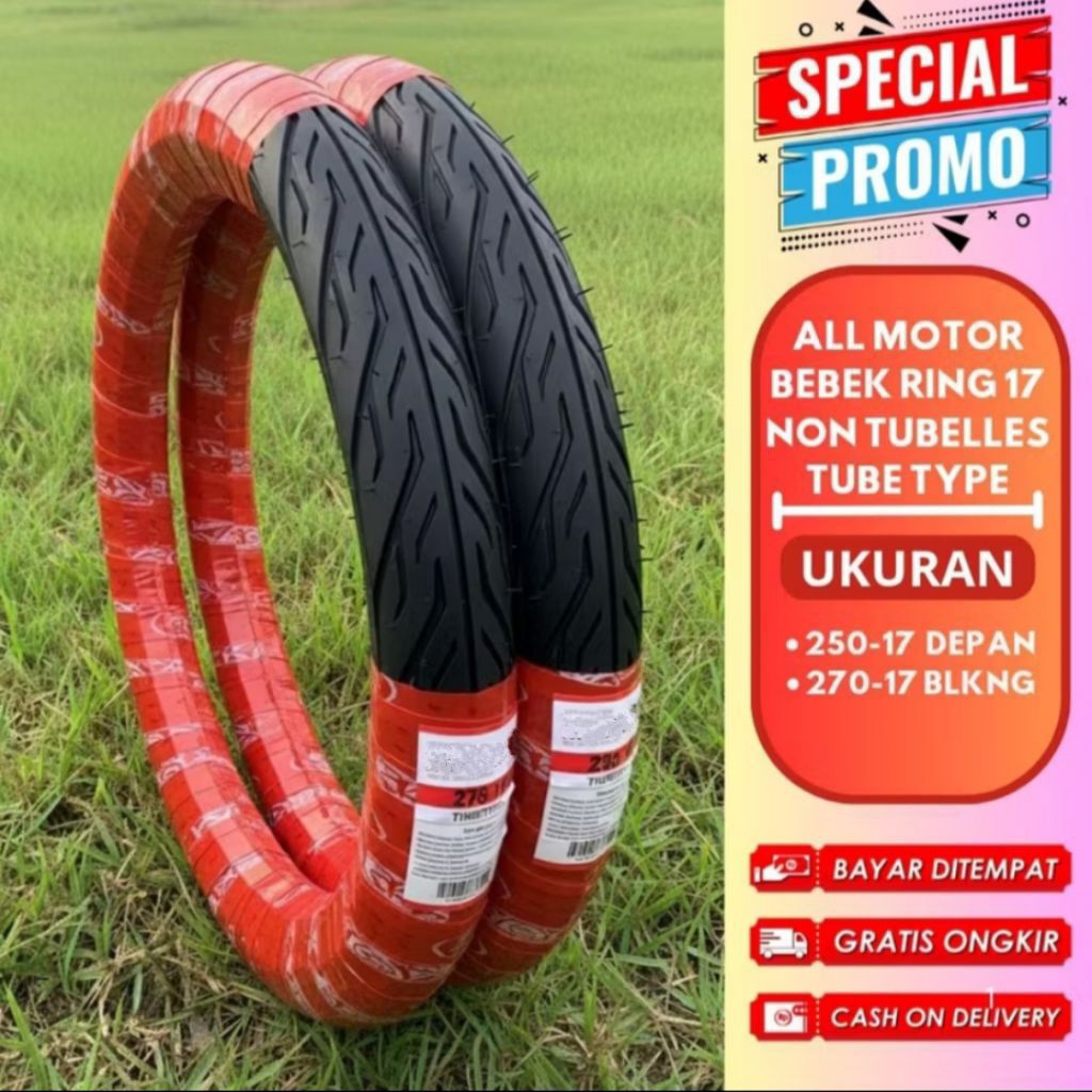 Ban Luar Motor Bebek Standar Ukuran 250,275,300 Ring 17 Untuk Motor Supra, Smash, Jupiter,Vixion lam