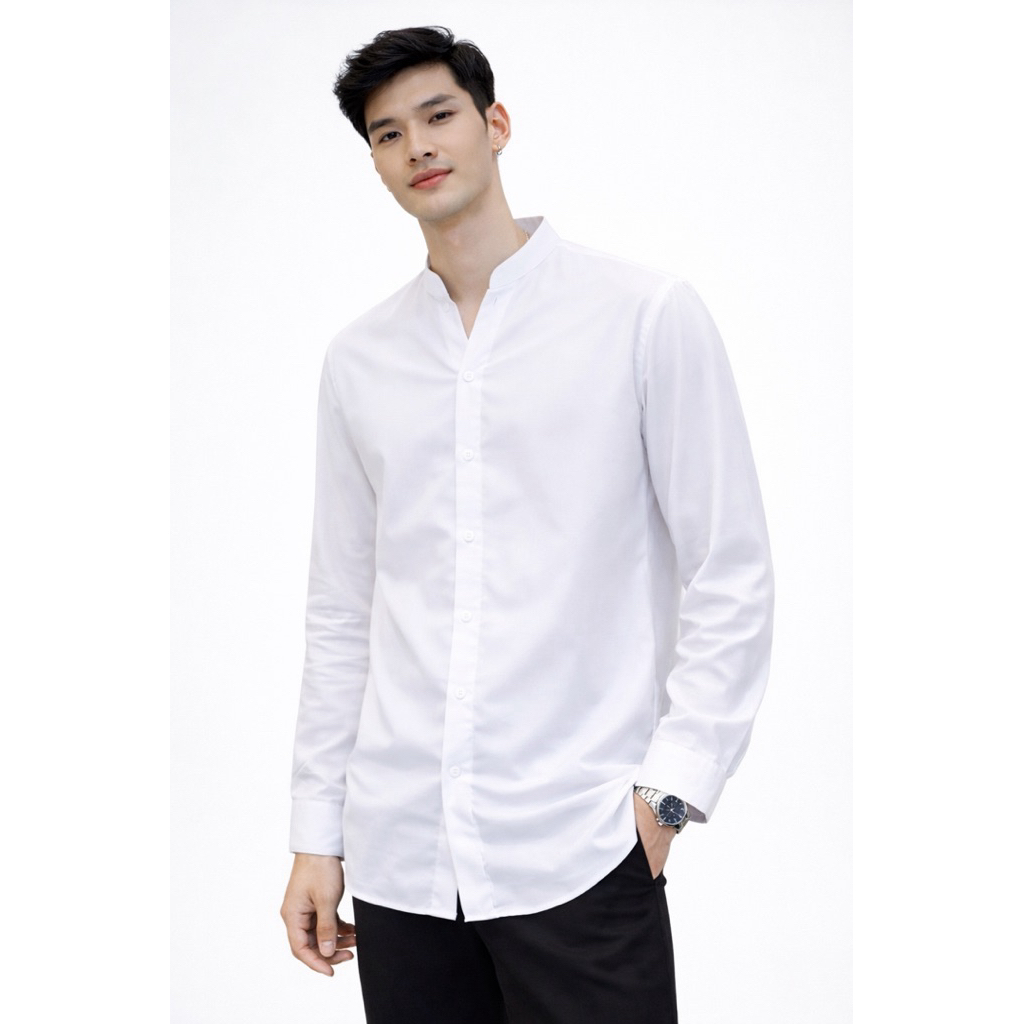 kemeja lengan panjang V neck Polos Model korea Bts kerah cuban kerah v tanpa kerah Customwar