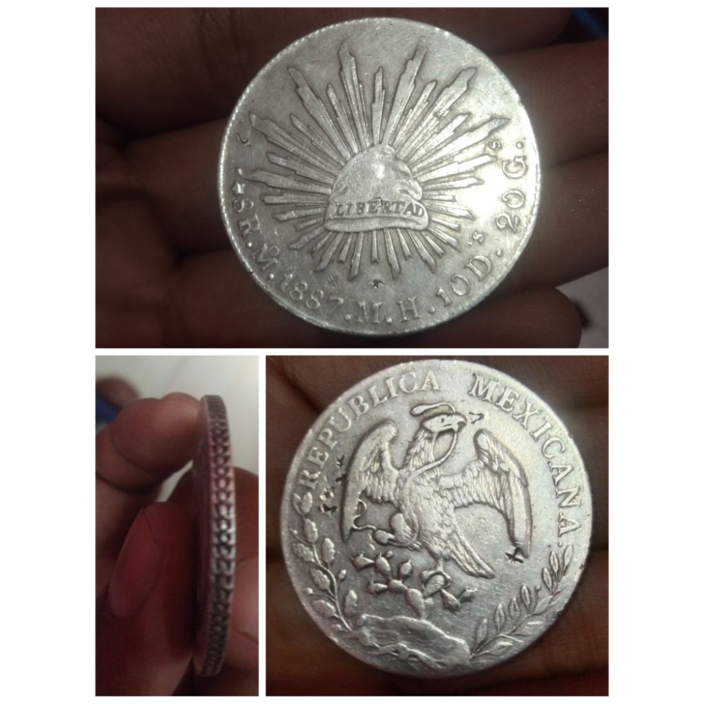 Uang Koin Perak Kuno 8 Reales Mexicana Mexico Tahun 1887 Very Rare Silver Coin